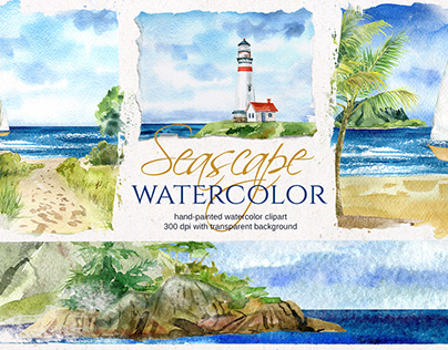 Seascape watercolor Illustrations