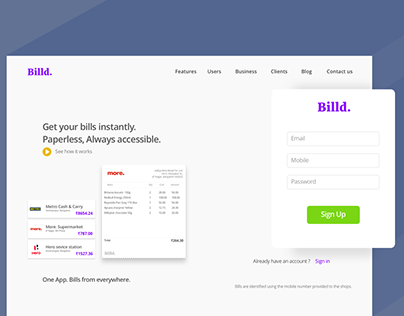 #dailyui #001 - Signup page for billd.in