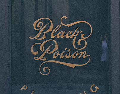 Black Poison. Reverse glass signpaint.