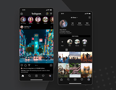 Instagram Dark Mode UI Design
