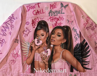 Ariana Grande painted on pink jacket