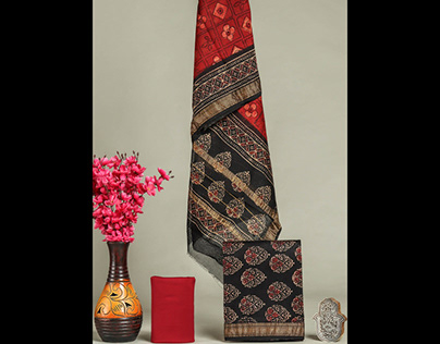 Buy Premium Bagru Printed Maheshwari Silk Suit