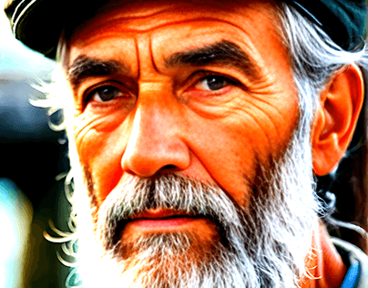 Old fisherman on a portrait with sharp focus
