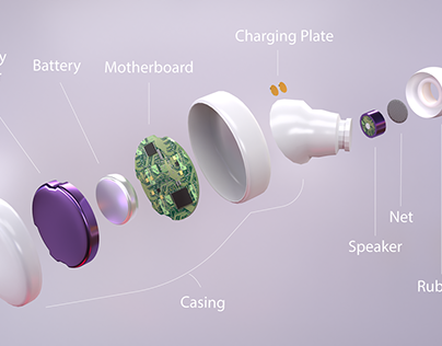 Bluetooth Earphone 3D Product Modeling Explored view