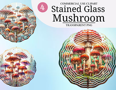 Watercolor Mushroom Stained Glass Clipart