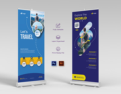 Travel Agency Roll Up Banner Signage Template Design