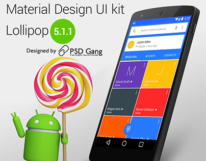 Lollipop Contact Dialer Material UI App Mockup PSD