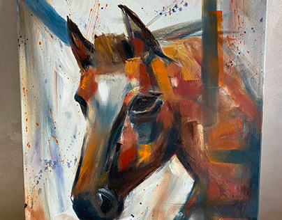 Horse interior oil painting canvas on stretcher 40*50
