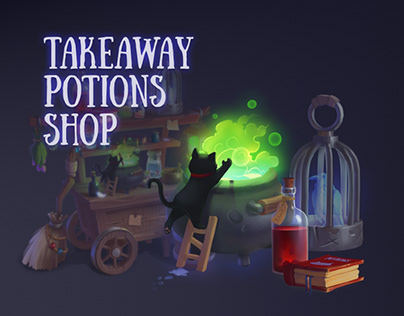 Takeaway potions shop. Game design concept art