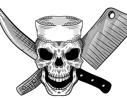 Engraving Skull ArtStyle for Restaurant Logo