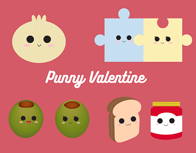 Punny Valentine Items - 4 Vector Illustrations