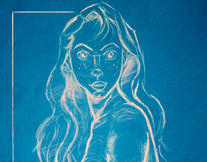 White on Blue Figure Drawing