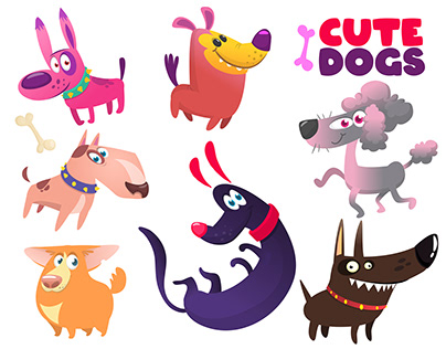 Cartoon dogs sets. Character design. Children's book