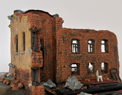 Ruins, plasticine, cardboard, 25x17,5x12 cm
