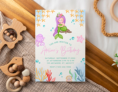 Watercolor Baby Shower Invitation - Mermaid Theme
