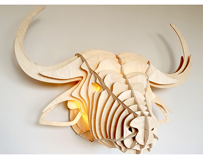 Modelo 3D de cabeza de búfalo en planos seriados.