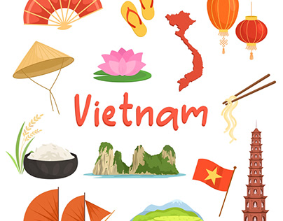 Векторный набор иллюстраций на тему «Вьетнам»