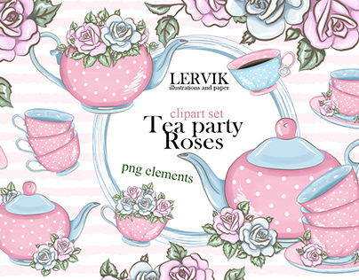 Love tea party roses clipart set