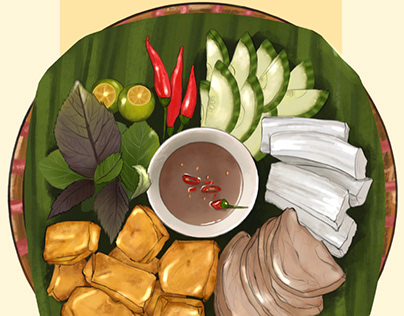 Digital Painting Bun Dau Man Tom - Vietnamese Food