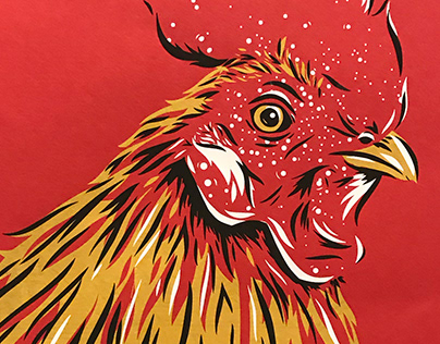 Screen Printed Rooster Illustration