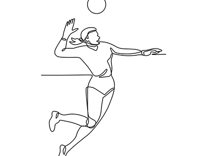 Volleyball Player Striking Ball Continuous Line