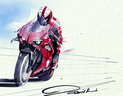 Ducati racing motorcycle watercolor