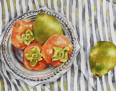 Watercolor Pears and Persimmons