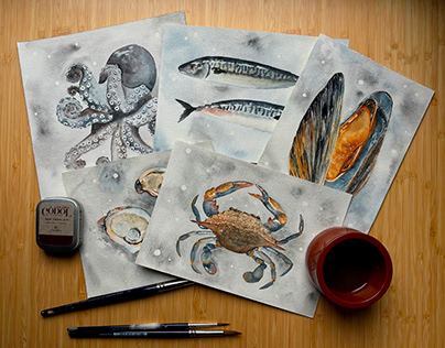 Watercolour seafood