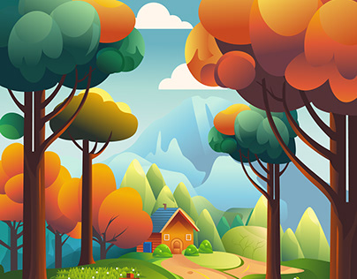 beautiful nature village illustrations background