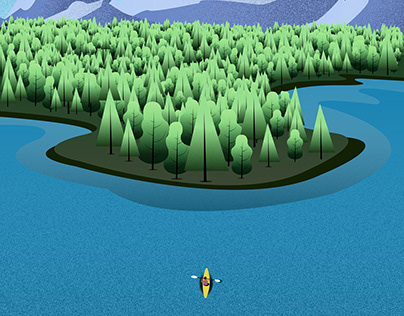 Solo traveler landscape illustration