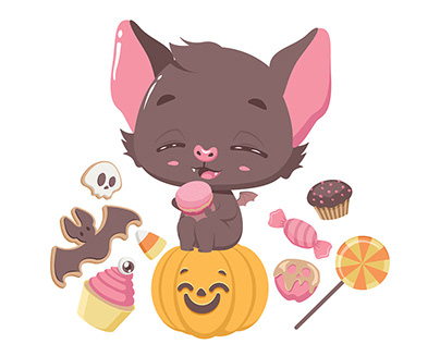 Trick or treat card with cute bat