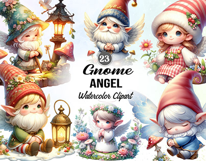 Angel Gnome Watercolor Clipart