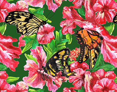 Hibiscus and Butterfly Pattern