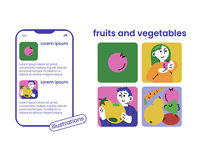фрукты и овощи / набор иллюстраций