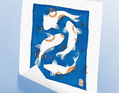 Koi Fish - Linocut