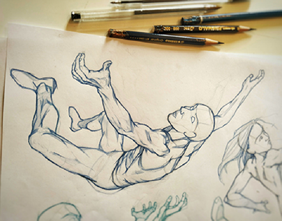 Anatomy practice, pencil sketches, climbing