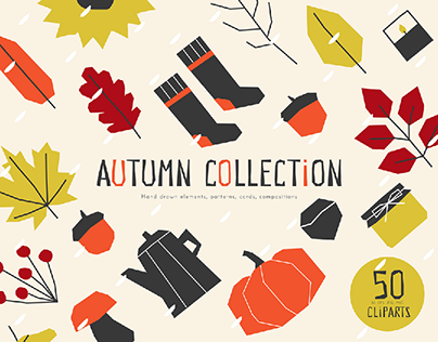 Autumn collection with vector cliparts, geometric style
