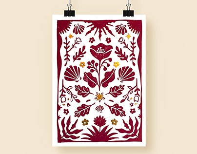 Linocut flower pattern poster