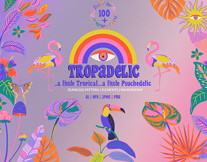 Psychedelic Tropical Pattern and Clipart Collection