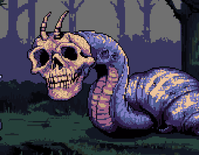 Skeleton Snail pixel art game concept