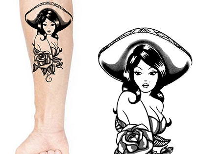 Mexican women in sombrero tattoo design