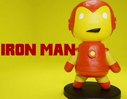 Plasticine Iron Man in a classic costume.