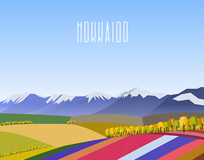ILLUSTRATED POSTER: Floral Fields of Hokkaido, Japan