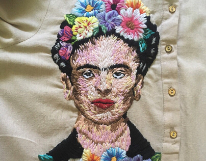 Frida Kahlo hand embroidery on kurta