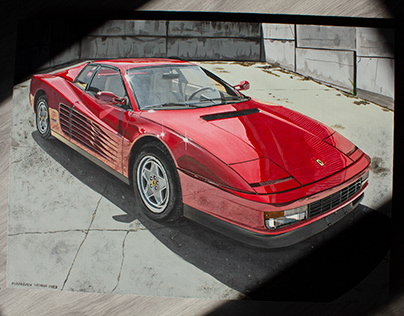 Acrylic painting of Ferrari Testarossa
