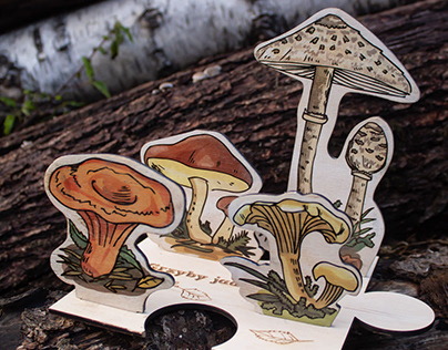 Ilustracje grzybów - drewniana makieta