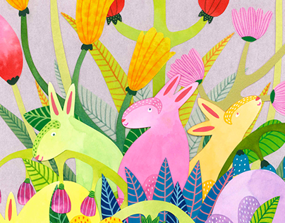 Bunnies and Flowers - Easter illustration 2016