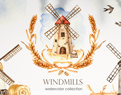 Windmills watercolor collection