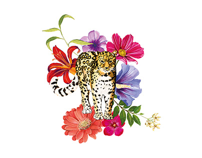 Illustration leopard with flowers