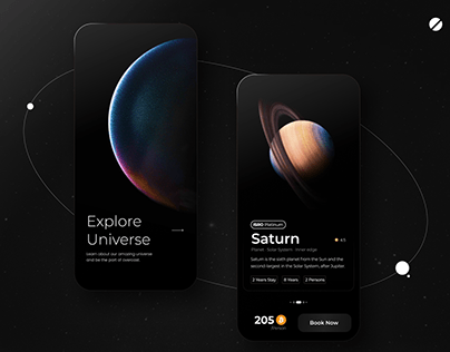 Space Travel dark mobile app ui ux concept